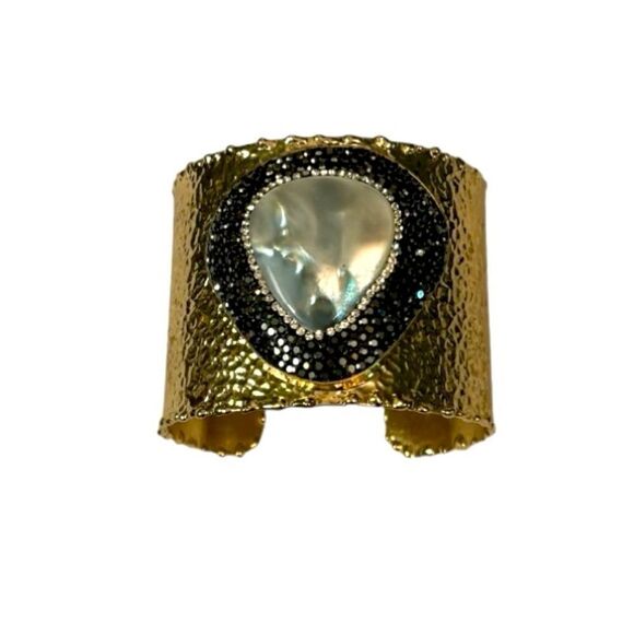 Ornate Gold Rhinestone and Opal Fashion Cuff Bracelet - Picture 1 of 7